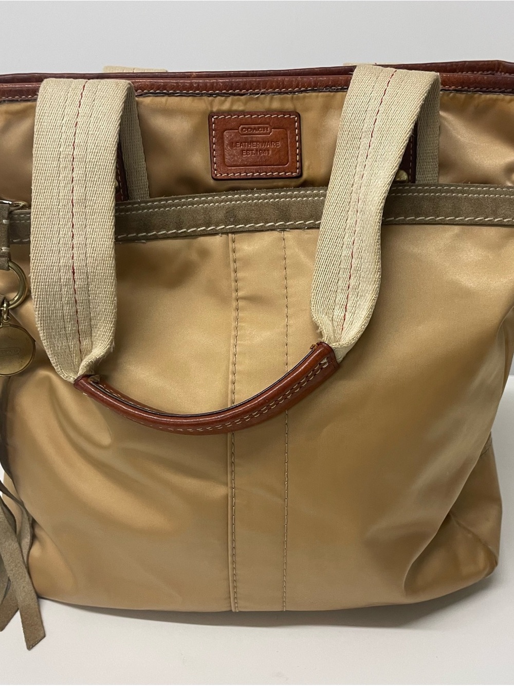 Coach Two-Tone Tan & Cream Leather-Trim Tote